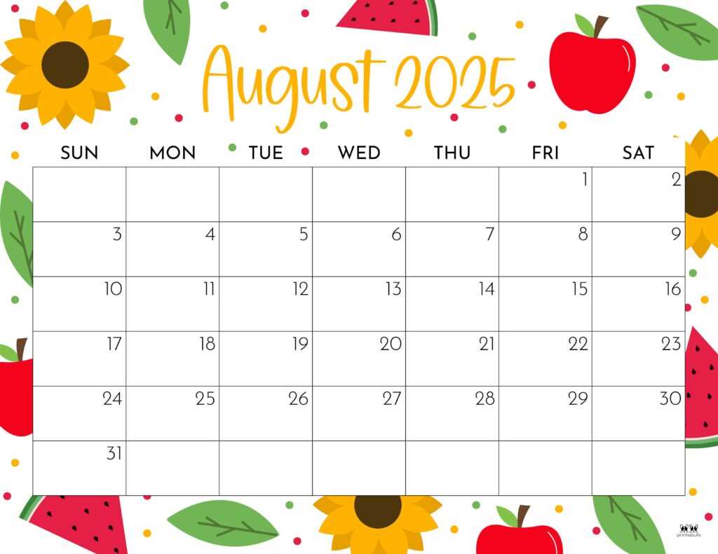 august calendar template 2026