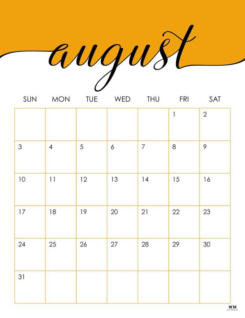august calendar template 2026