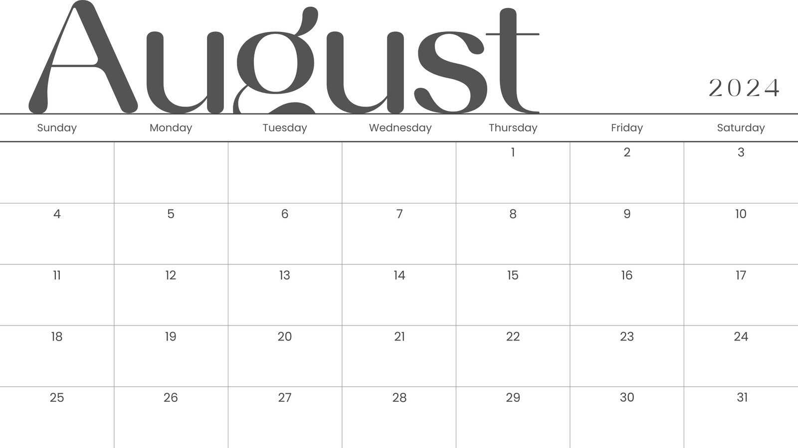 august month calendar template