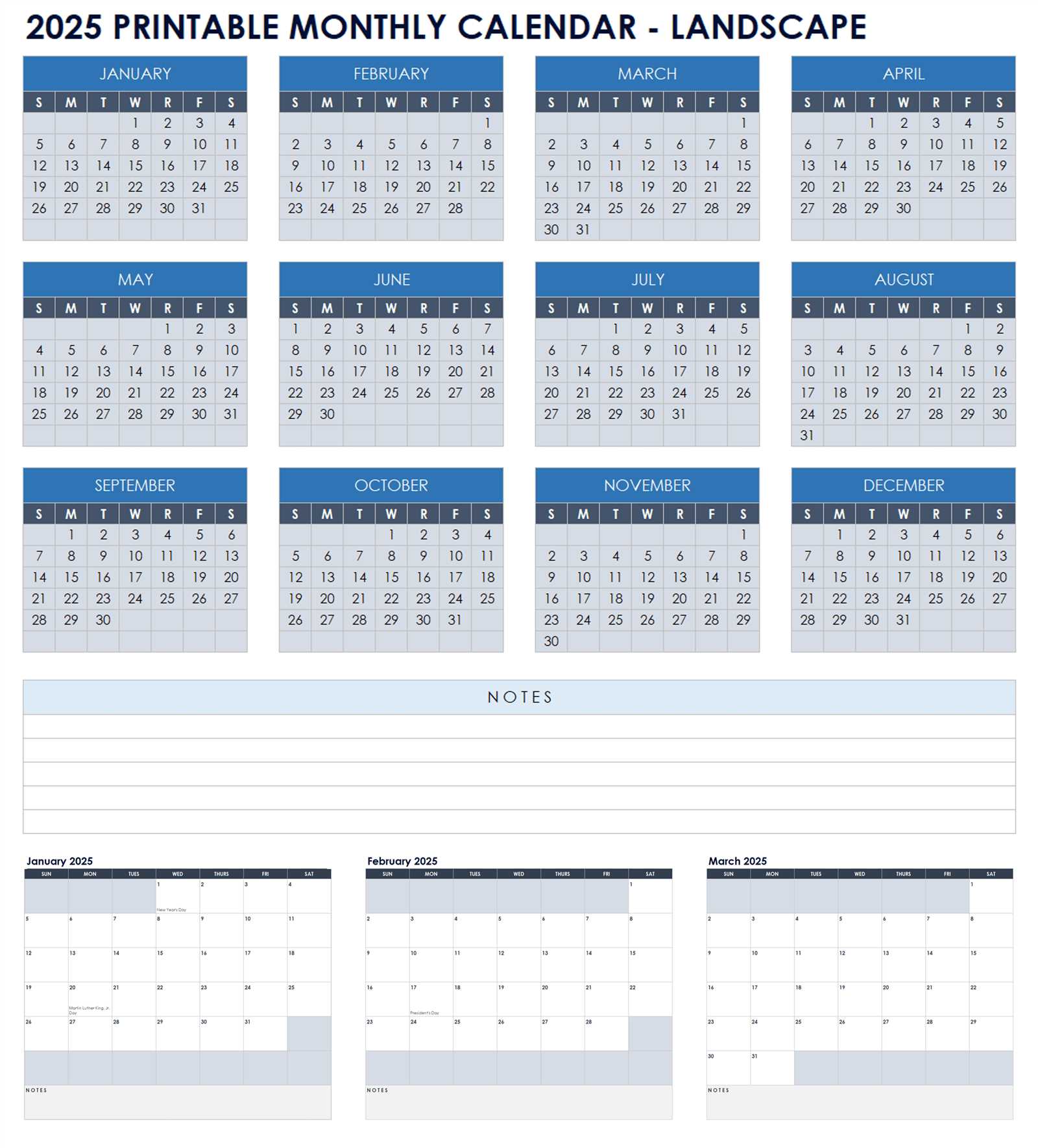 2025 calendar by month template