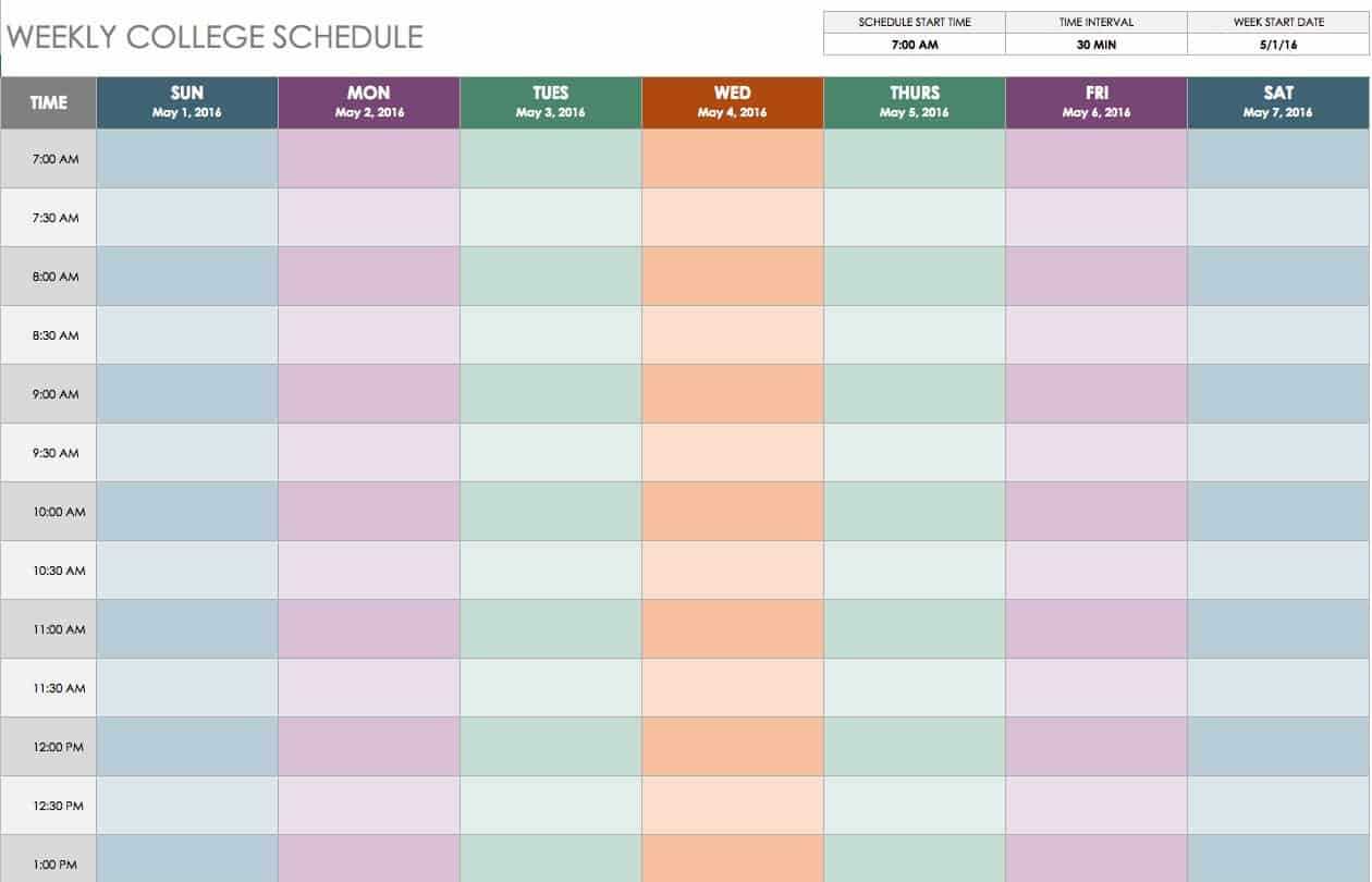 weekly calendar with time slots template