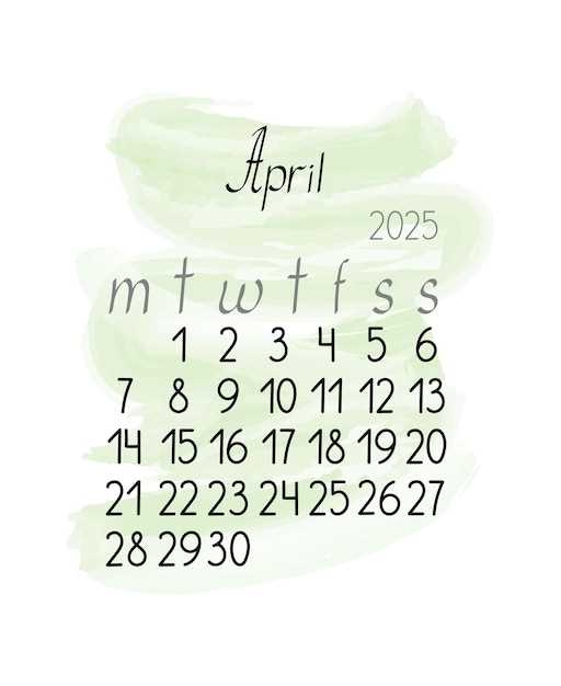 calendar template april 2025