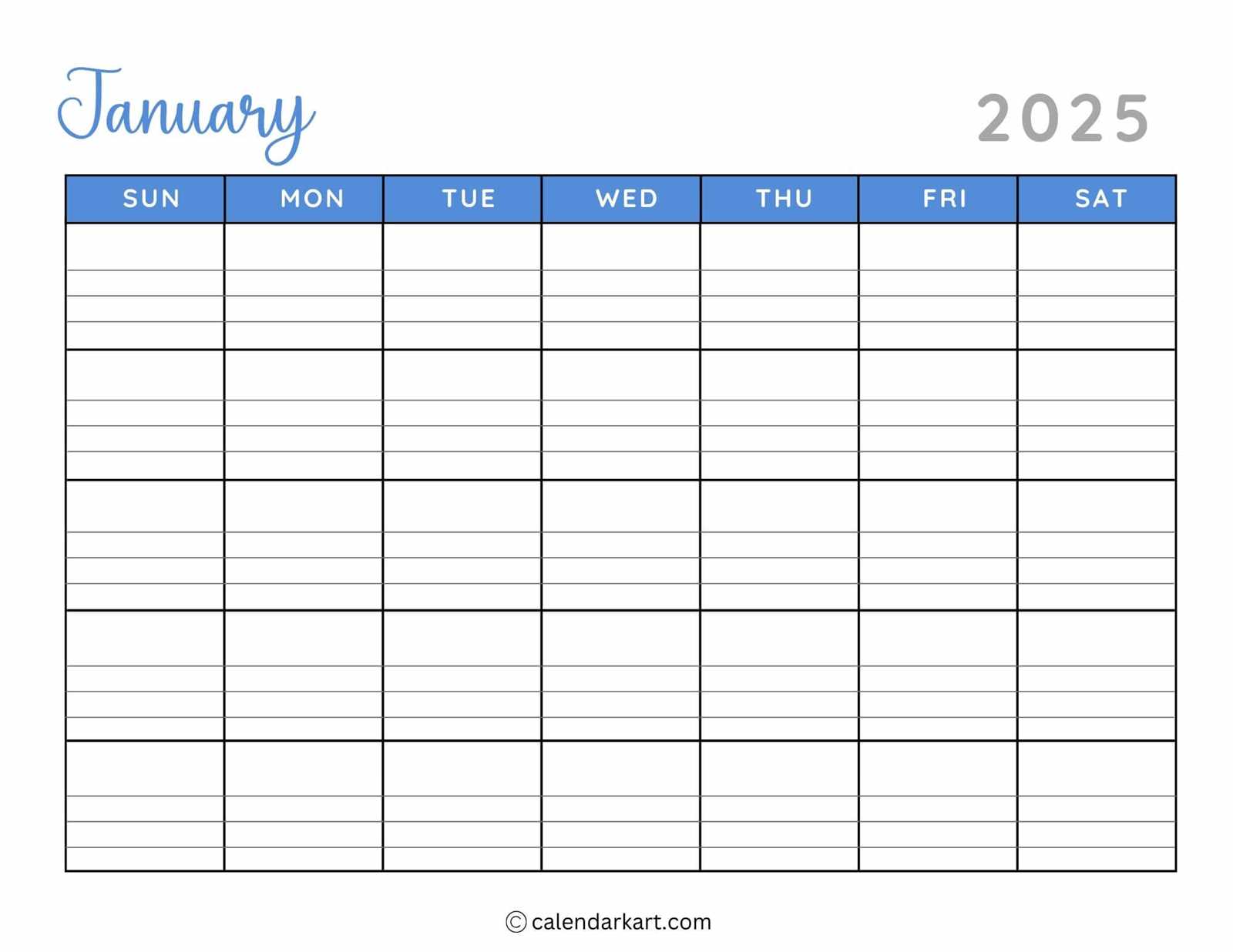 january 2025 calendar template