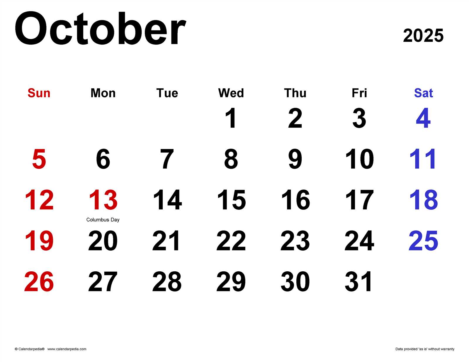 october calendar template 2025