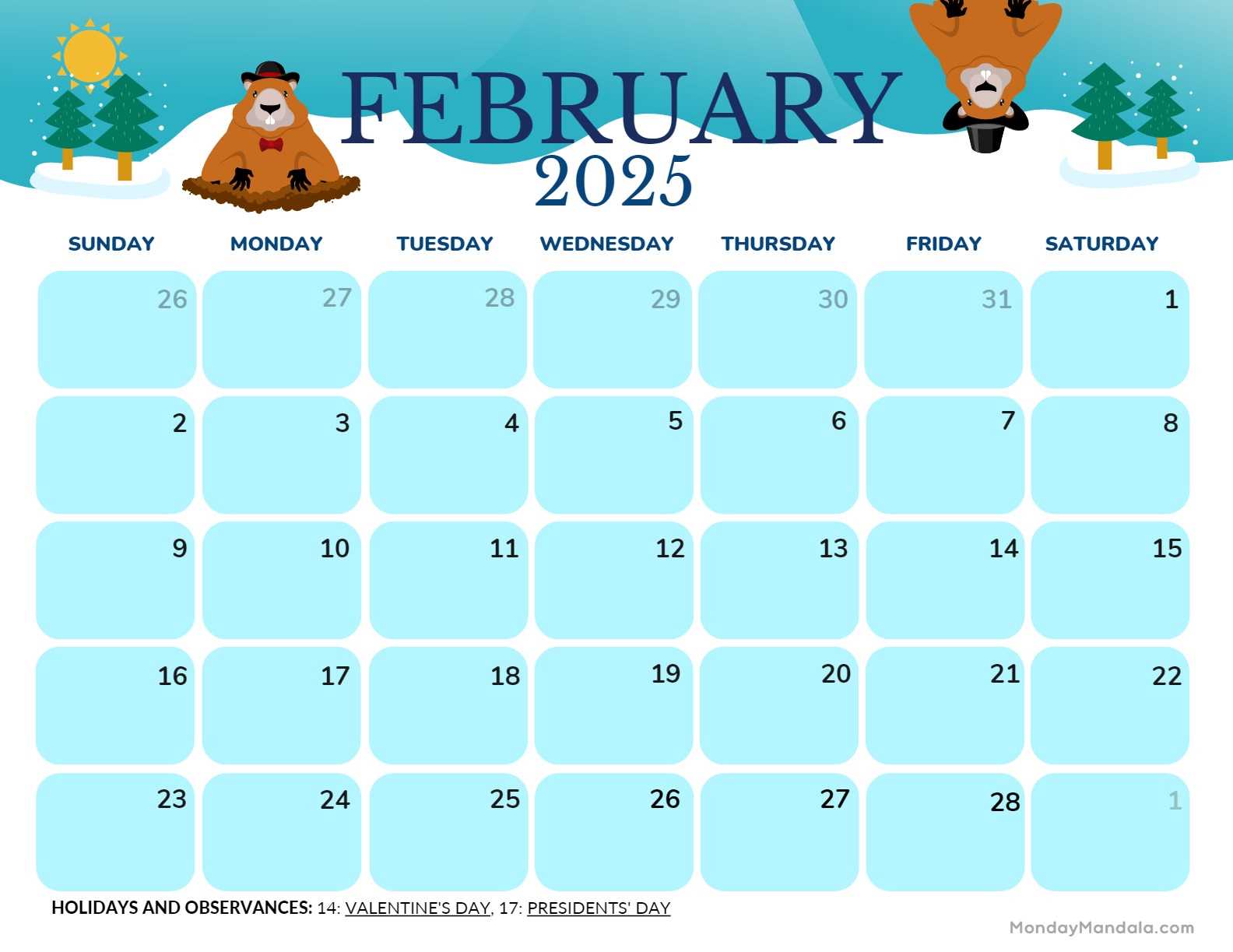 february calendar template 2026