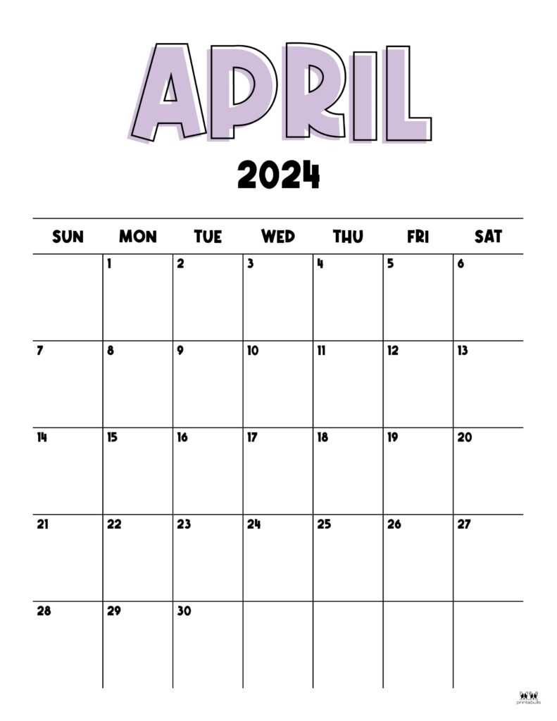 blank calendar template april