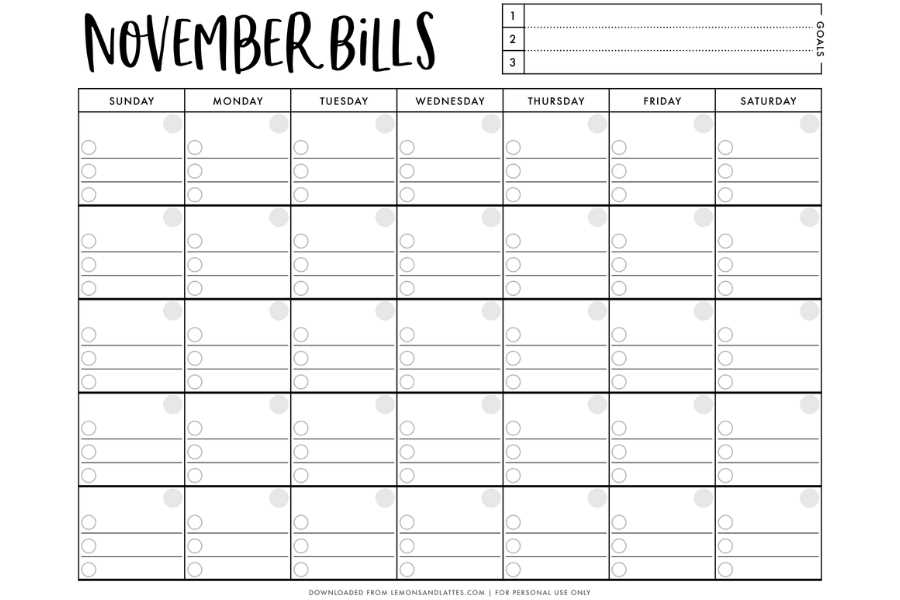 bill calendar template