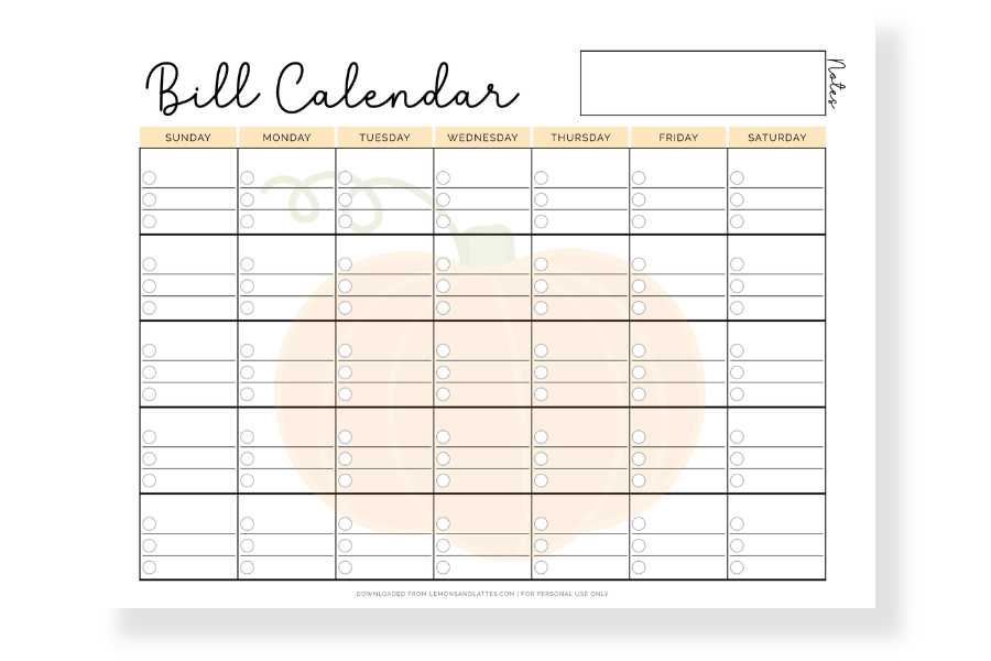 bill payment calendar template