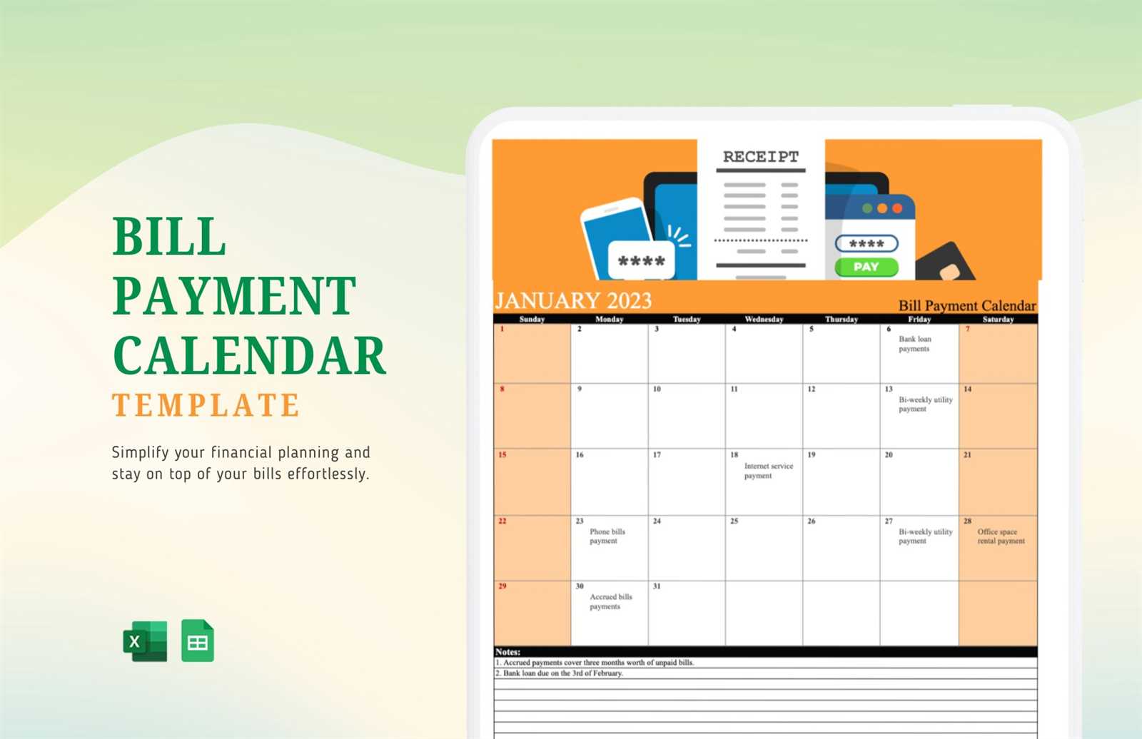 bill payment calendar template