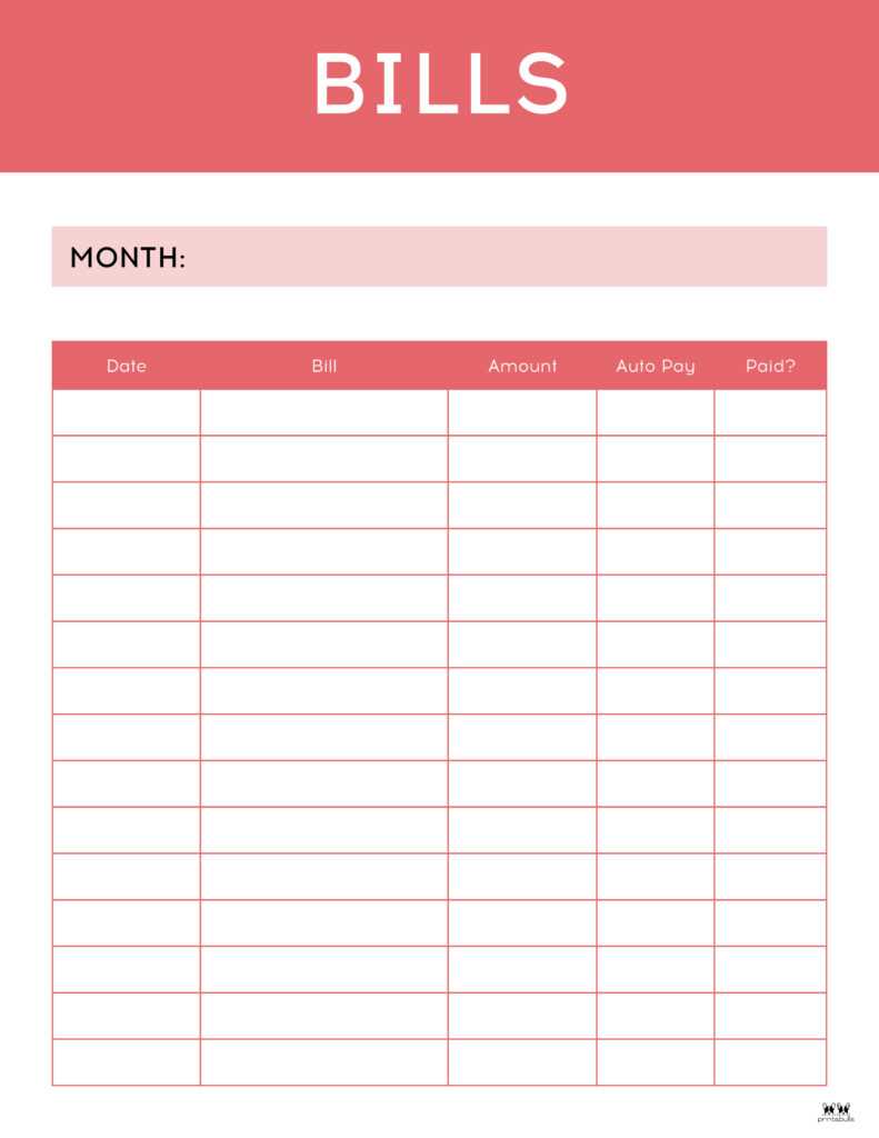 bill payment calendar template