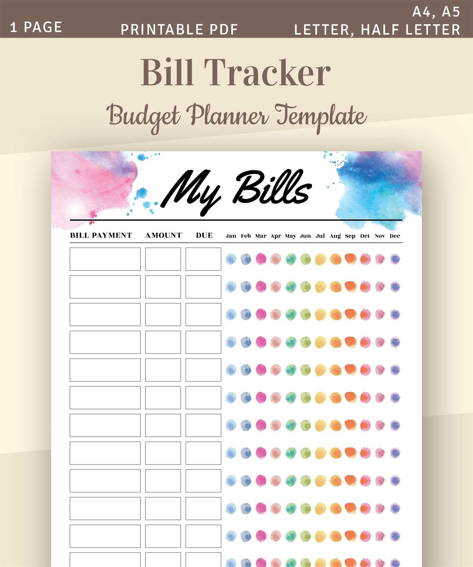 bills calendar template