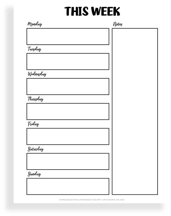 7 day calendar printable template