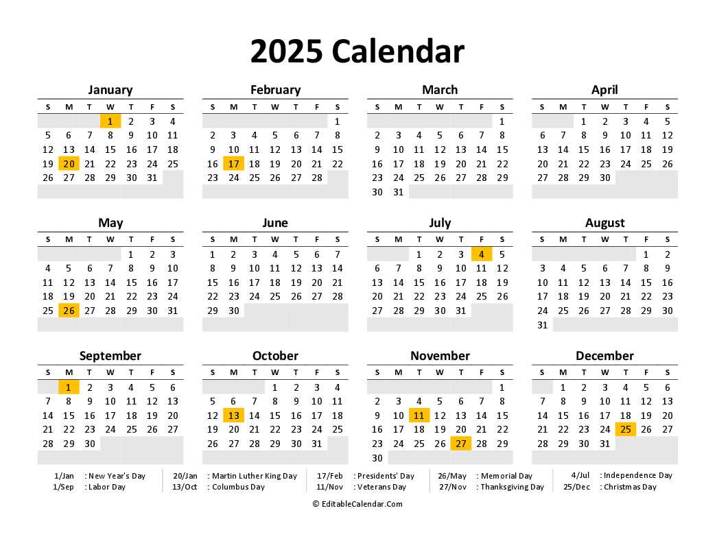 template calendar 2025 free