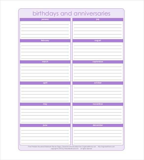 birthday anniversary calendar template free