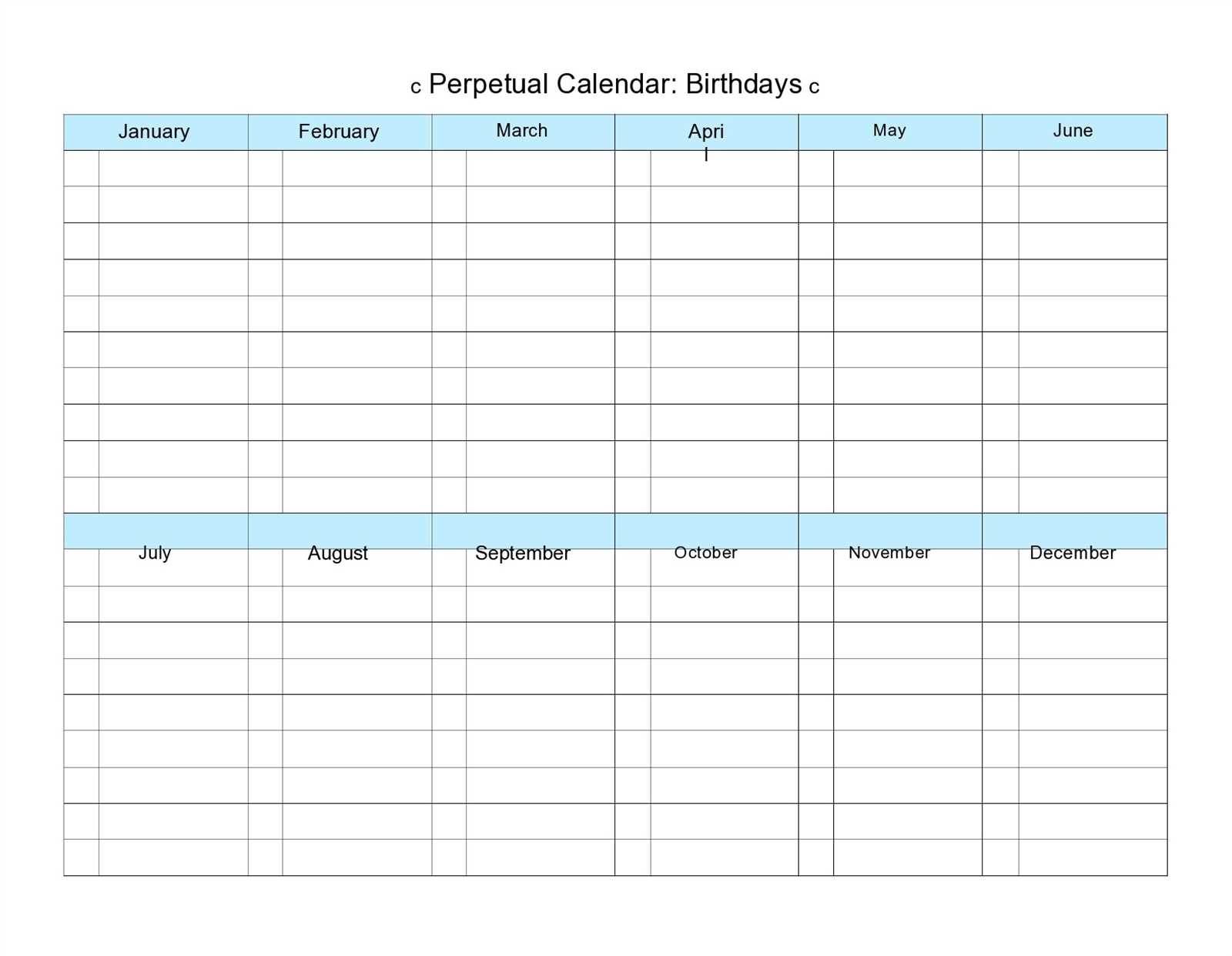 birthday calendar editable template