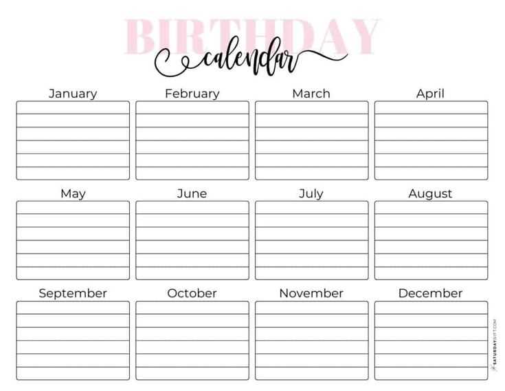 birthday calendar template free