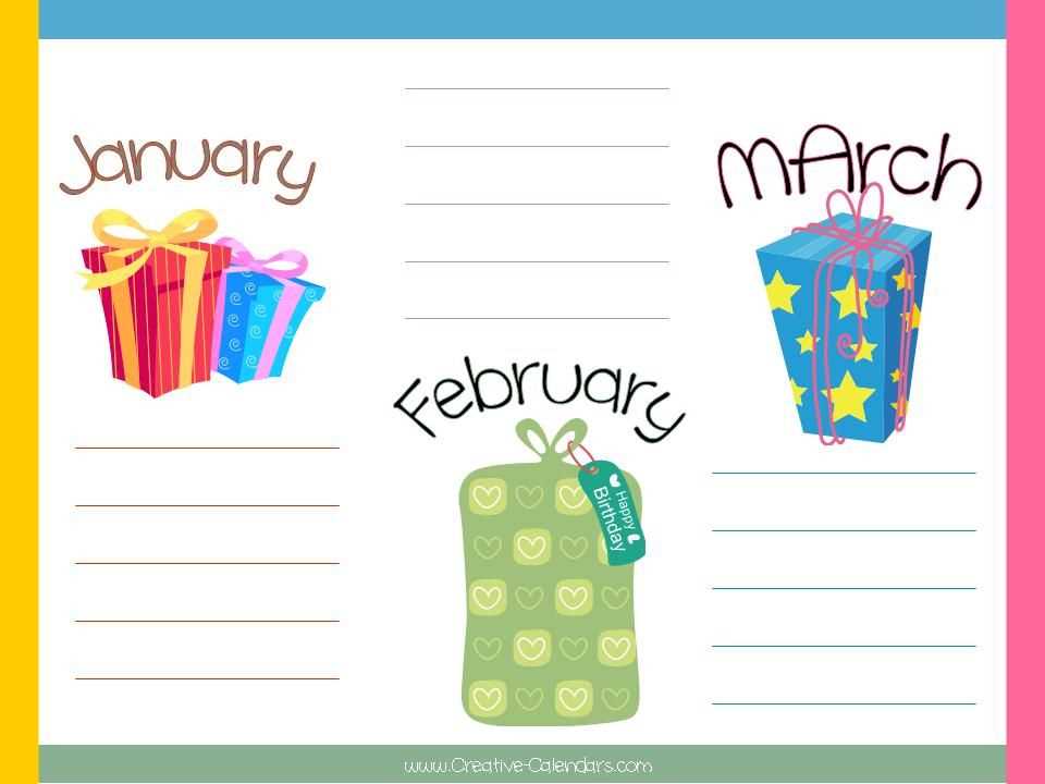 birthday month calendar template