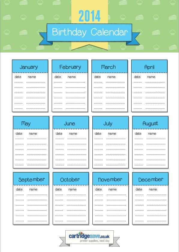 birthday template calendar