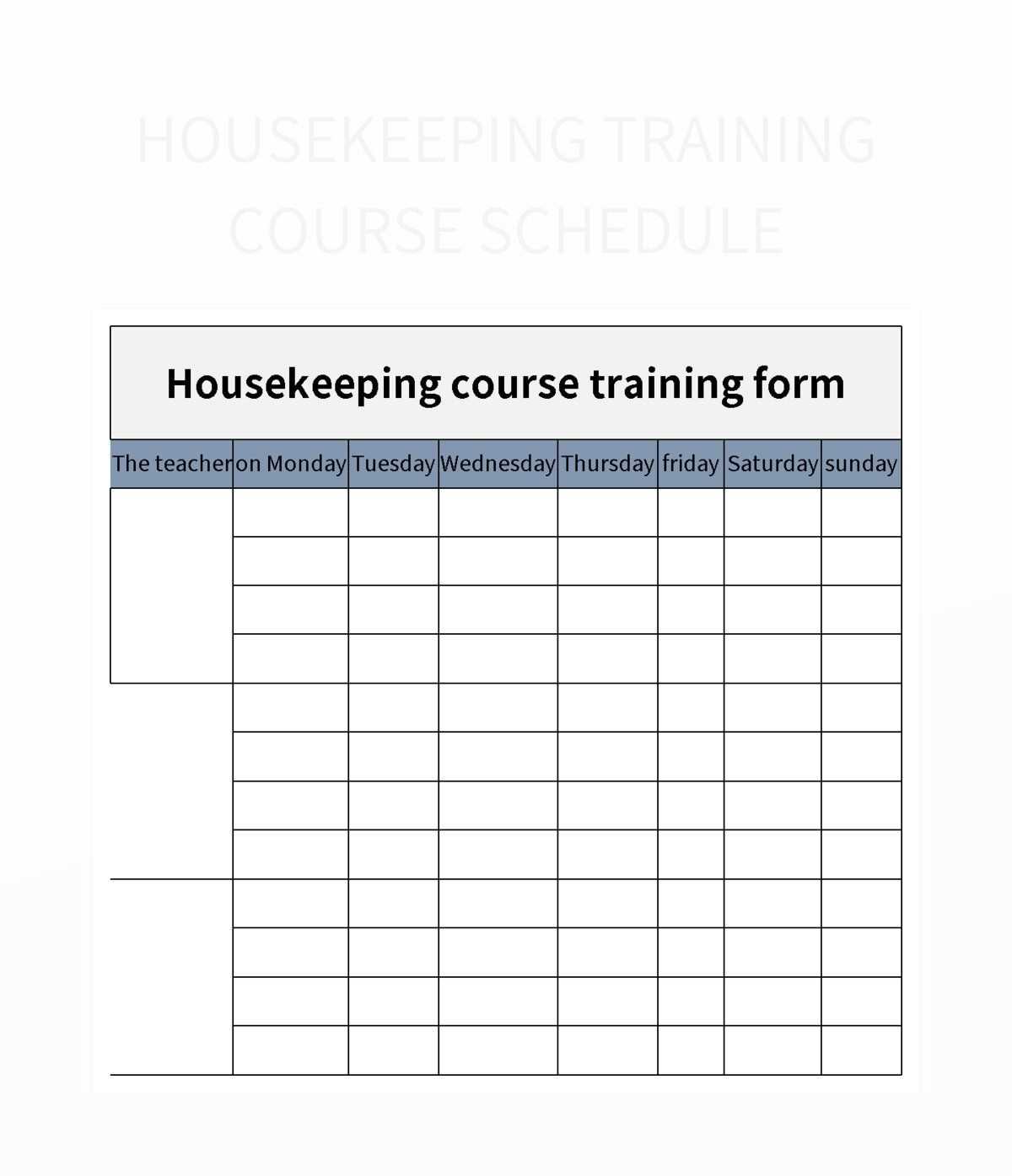 housekeeping calendar template