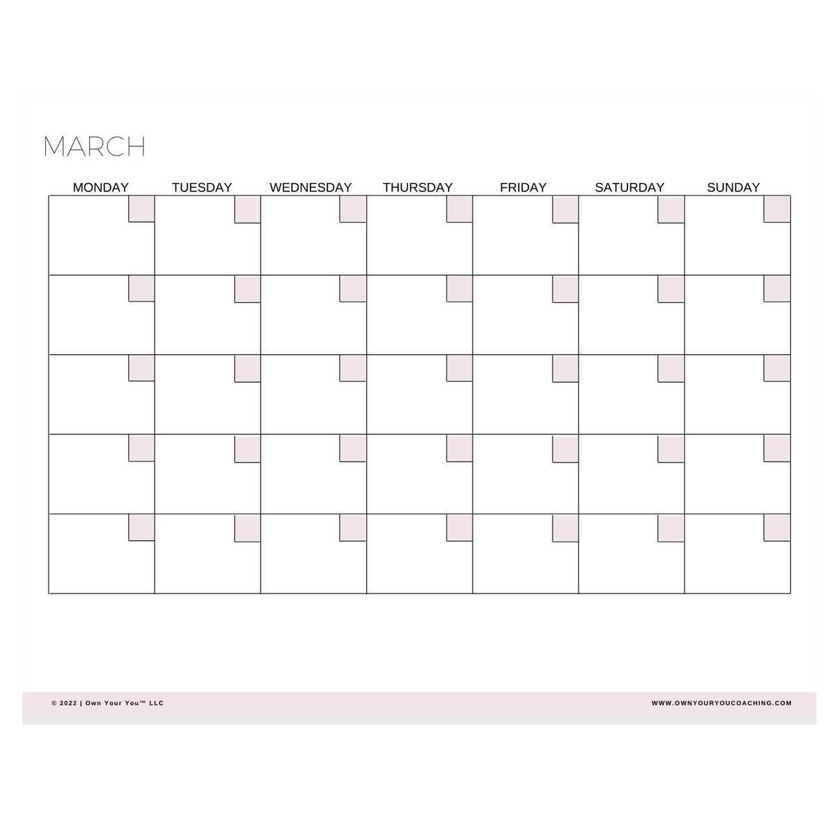 blank 30 day calendar template