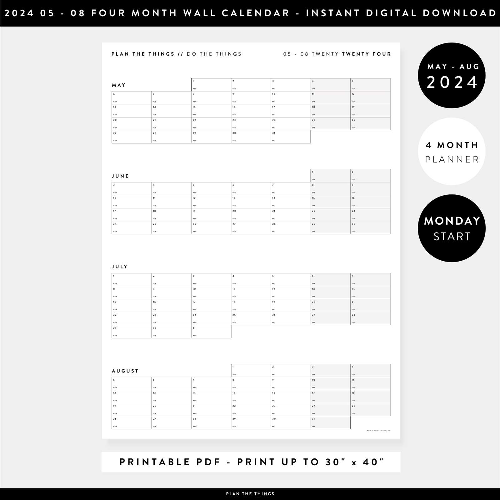 blank 4 month calendar template