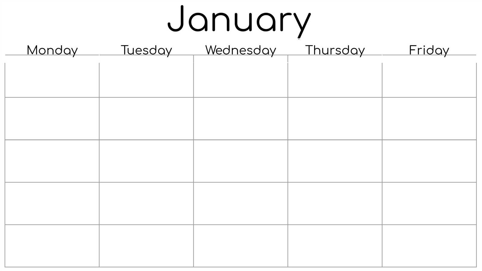 blank 5 day calendar template