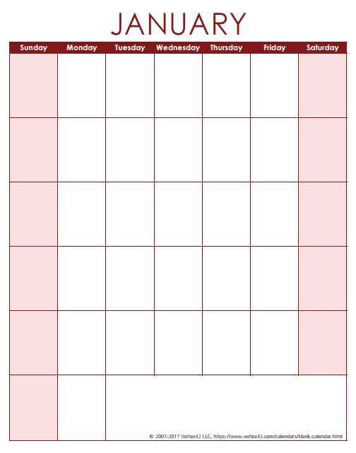 blank calendar page template