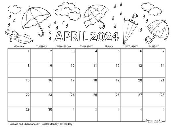 blank calendar template april