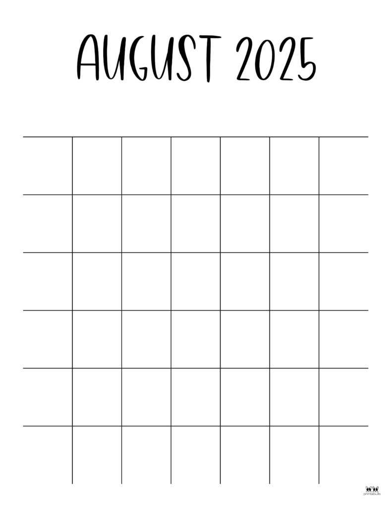 blank calendar template august 2025