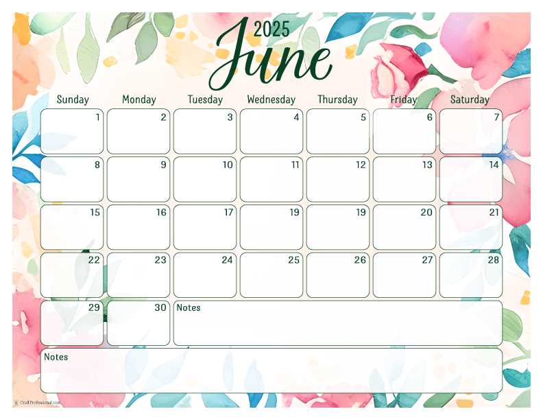 blank calendar template june 2025