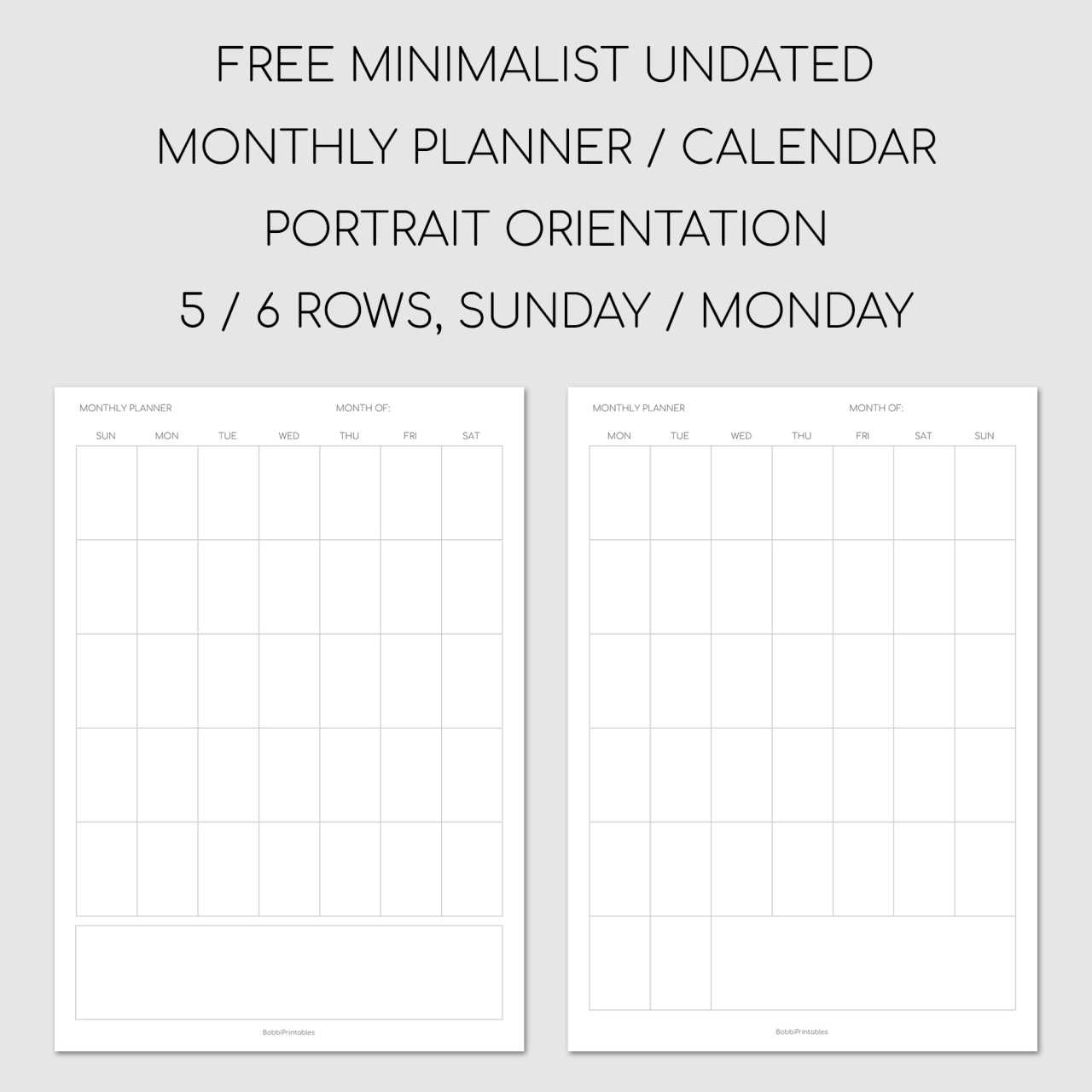 blank calendar template portrait