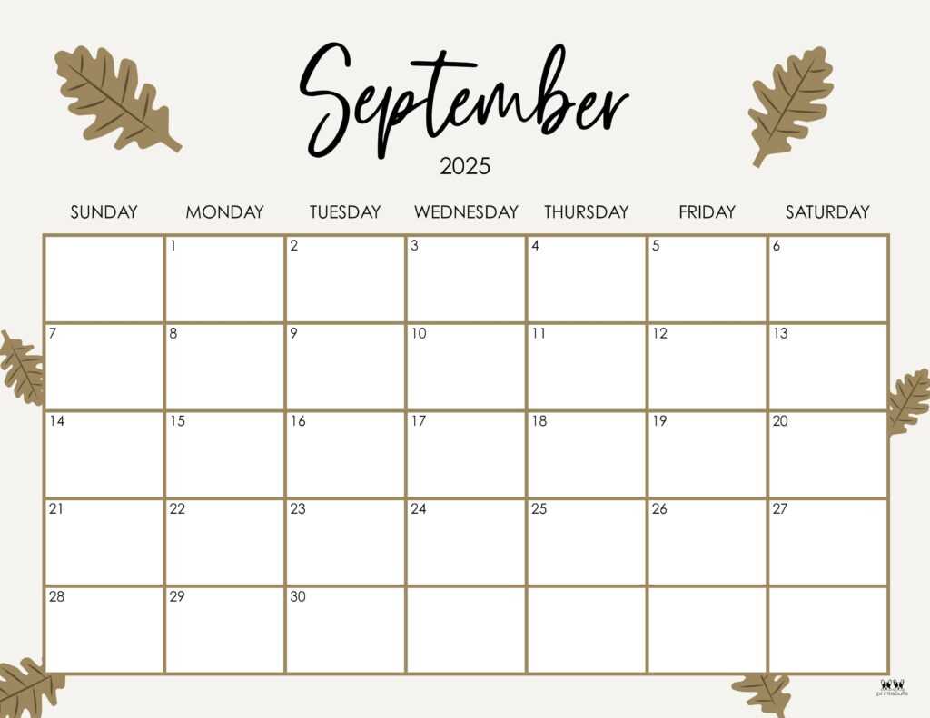 blank calendar template september 2025