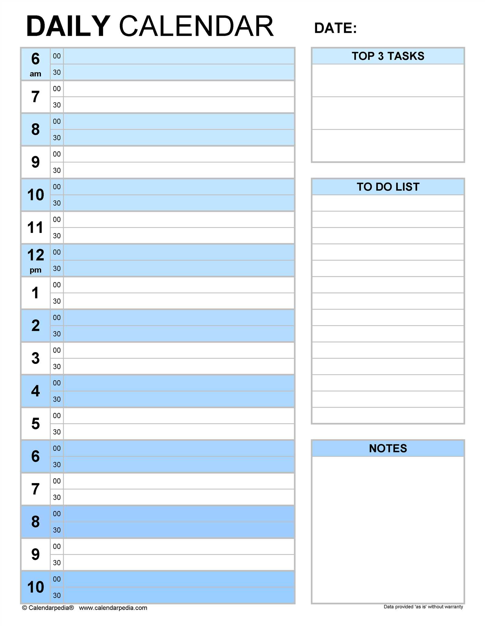 blank daily calendar template