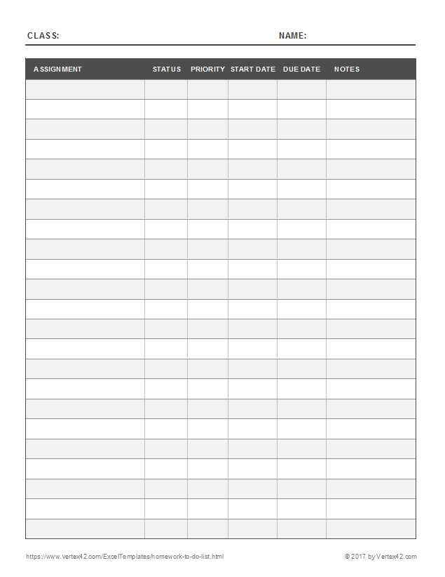 blank homework calendar template