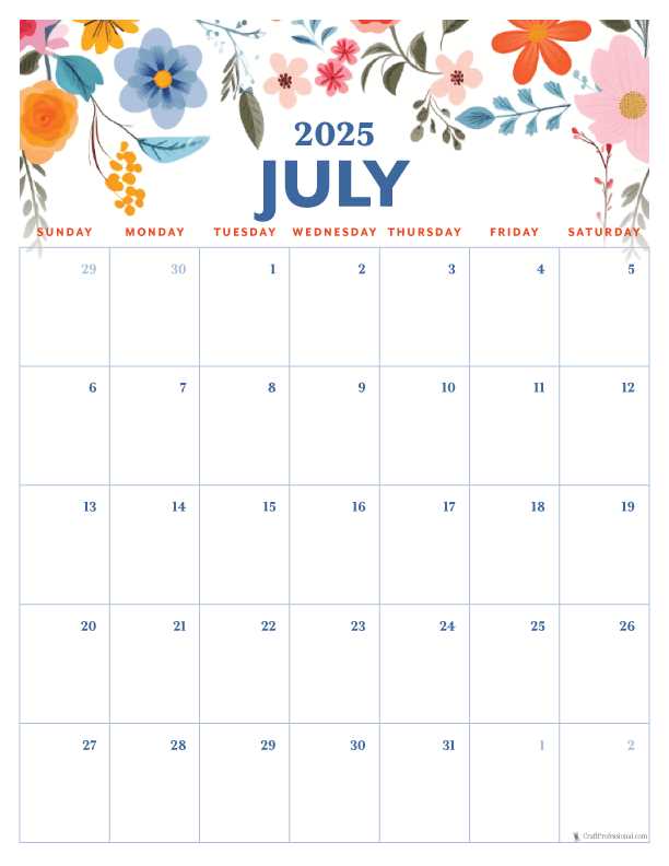 blank july calendar template