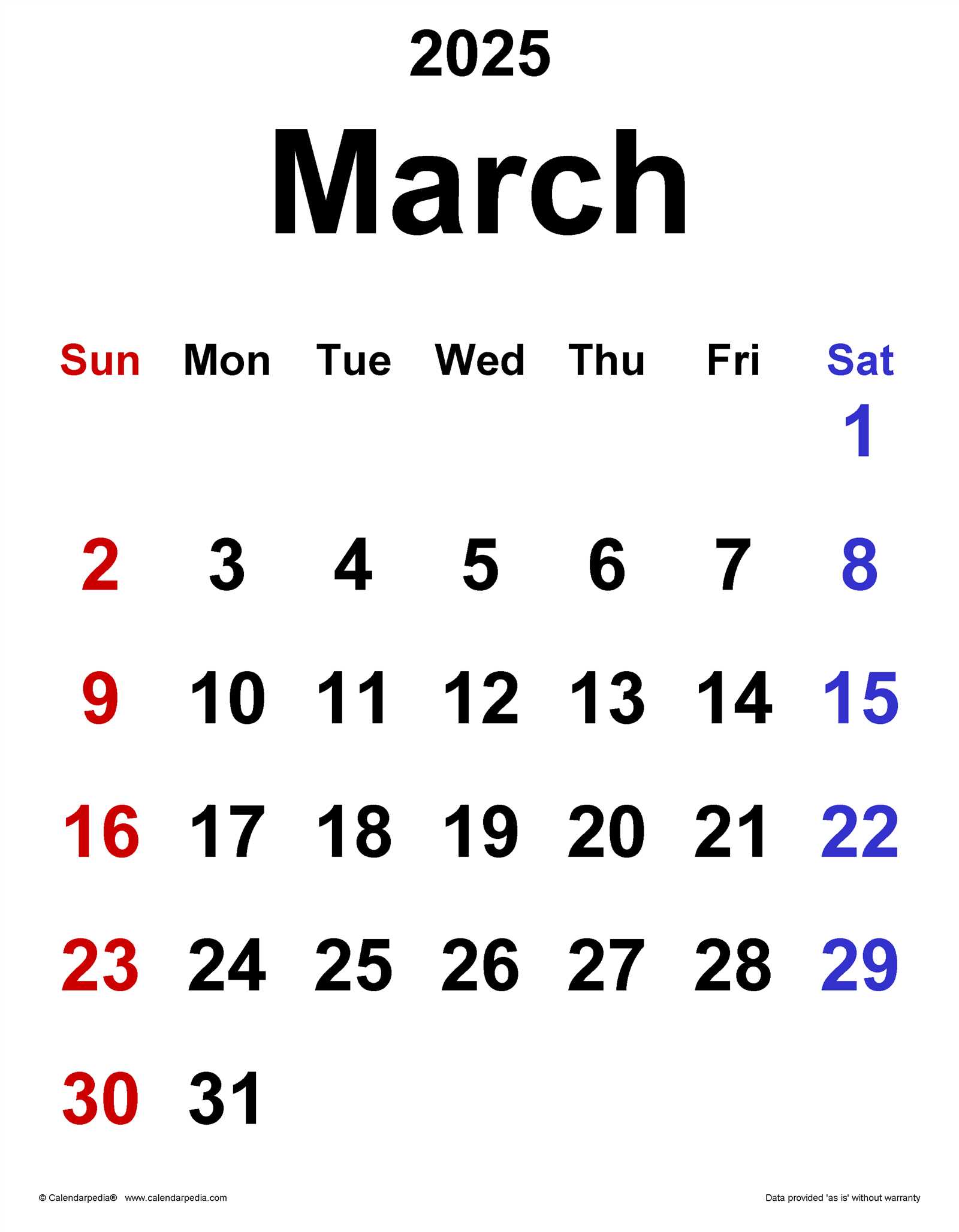 blank march 2025 calendar template