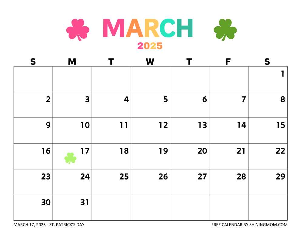 blank march calendar template 2025