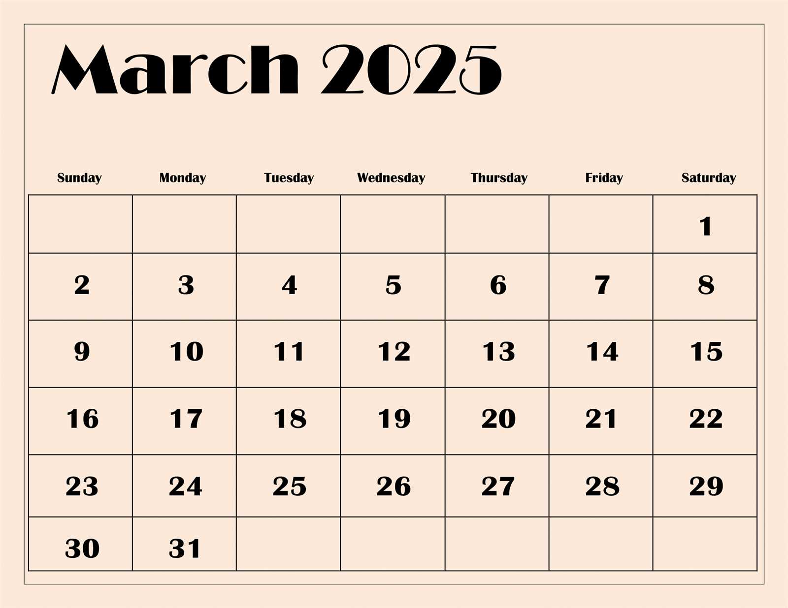 blank march calendar template 2025