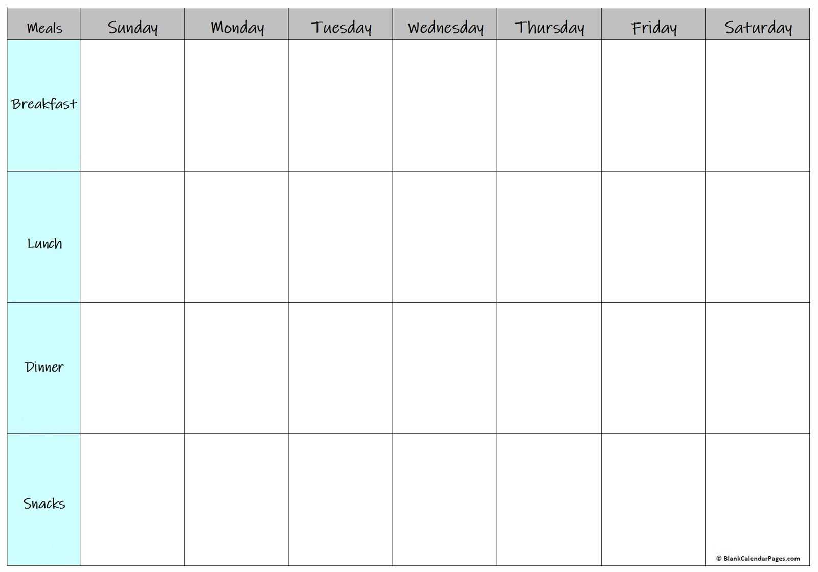 blank meal calendar template