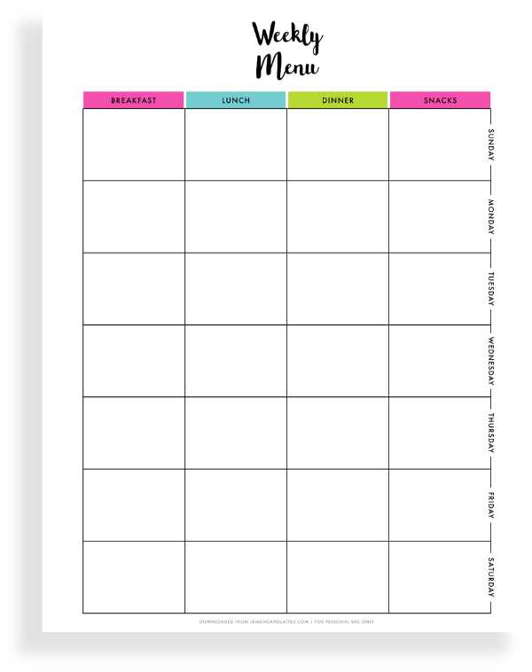 blank meal calendar template