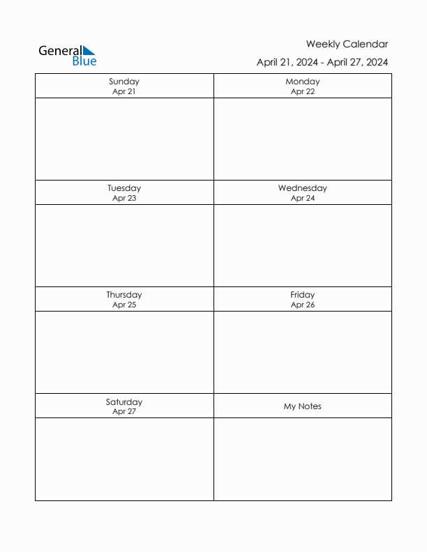 blank monday to friday calendar template