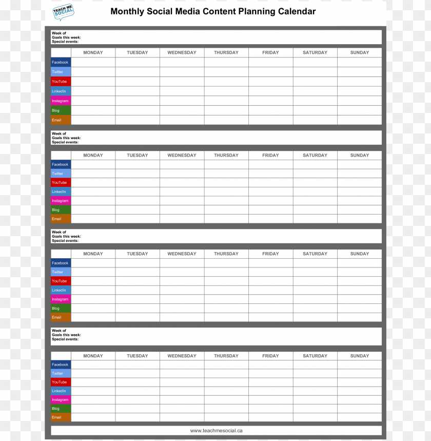 blank social media calendar template