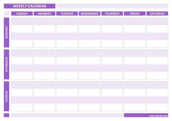 blank weekly calendar template free