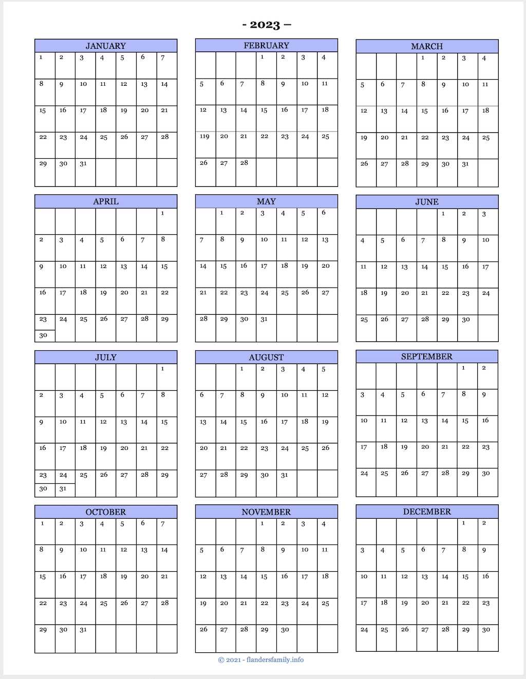 blank yearly calendar template 2026