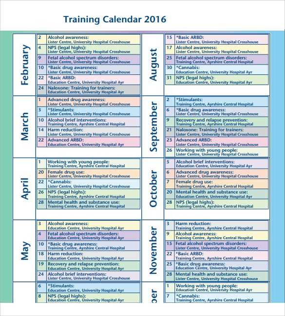 long range training calendar template