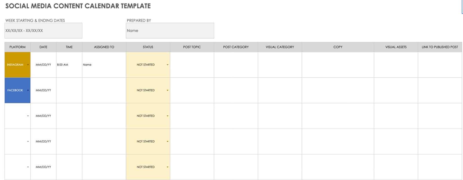 social media content calendar templates