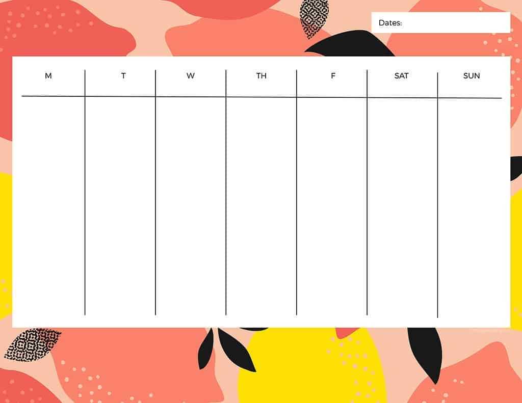 printable one week calendar template