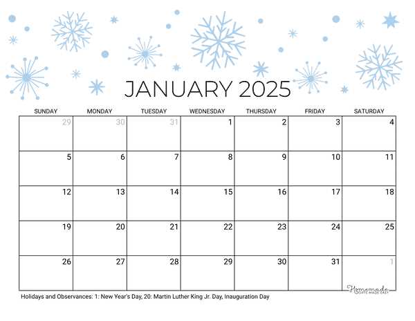 one page calendar 2025 template