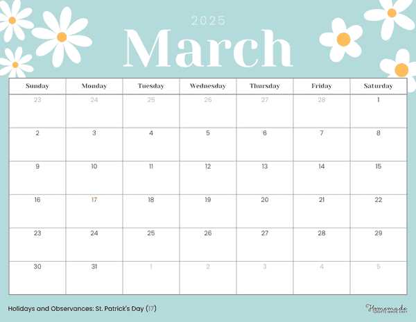 blank calendar template march 2026