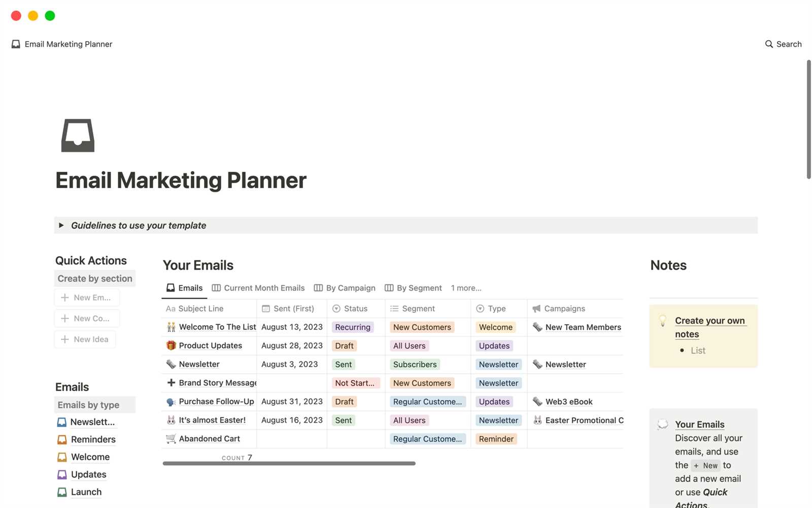 email marketing content calendar template